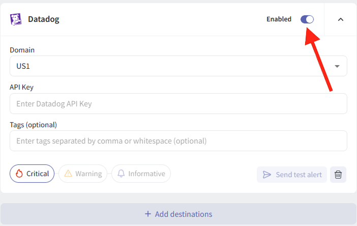 Disable Datadog Alert Destination
