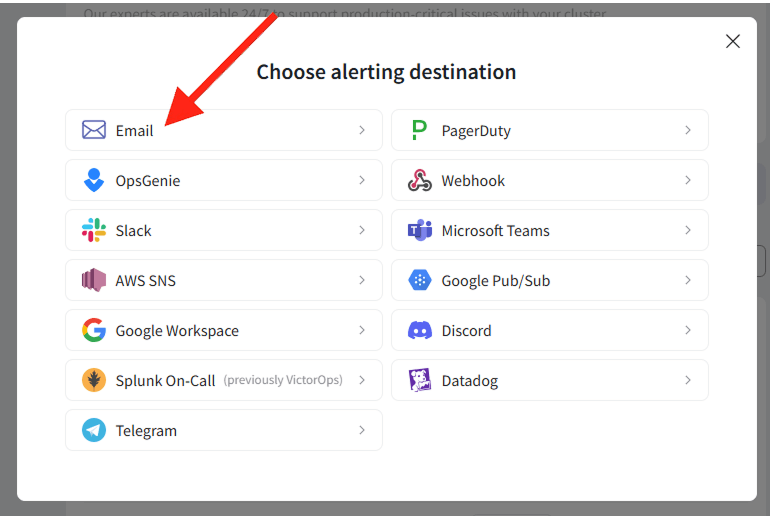 Add Email Alert Destination
