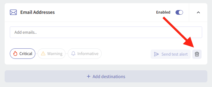 Remove Email Alert Destination