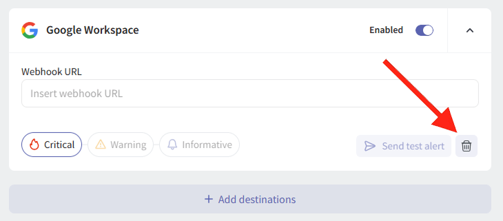 Remove Google Workspace Alert Destination