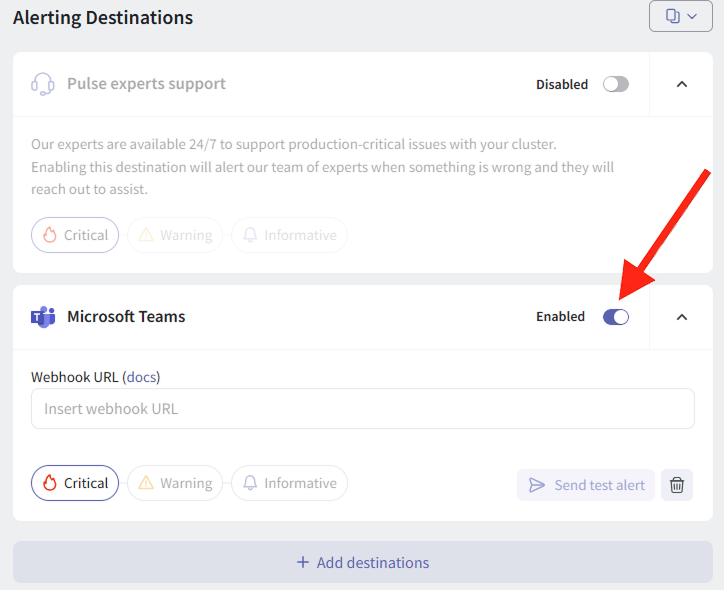 Disable Microsoft Teams Alert Destination
