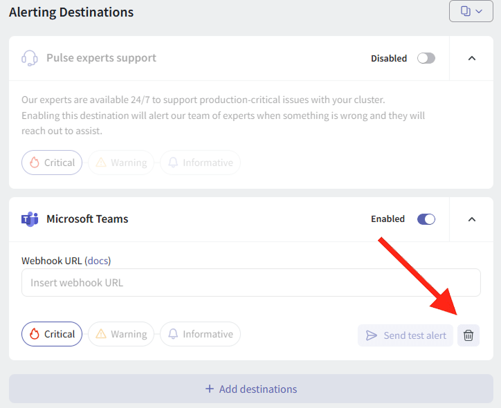 Remove Microsoft Teams Alert Destination