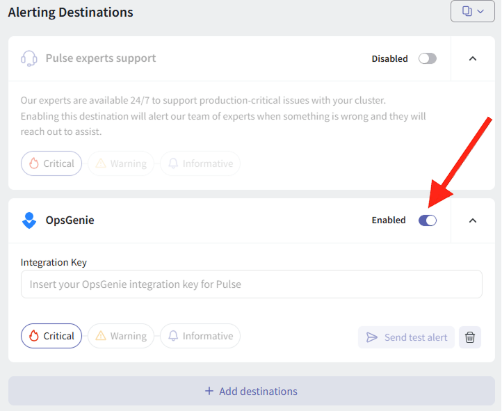 Disable OpsGenie Alert Destination