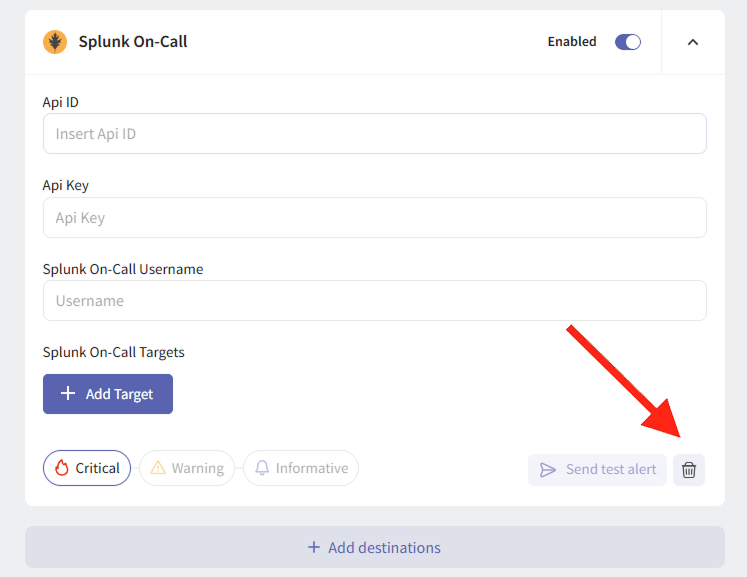 Remove Splunk On-Call Alert Destination