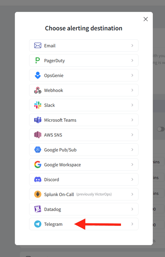 Add Telegram Alert Destination