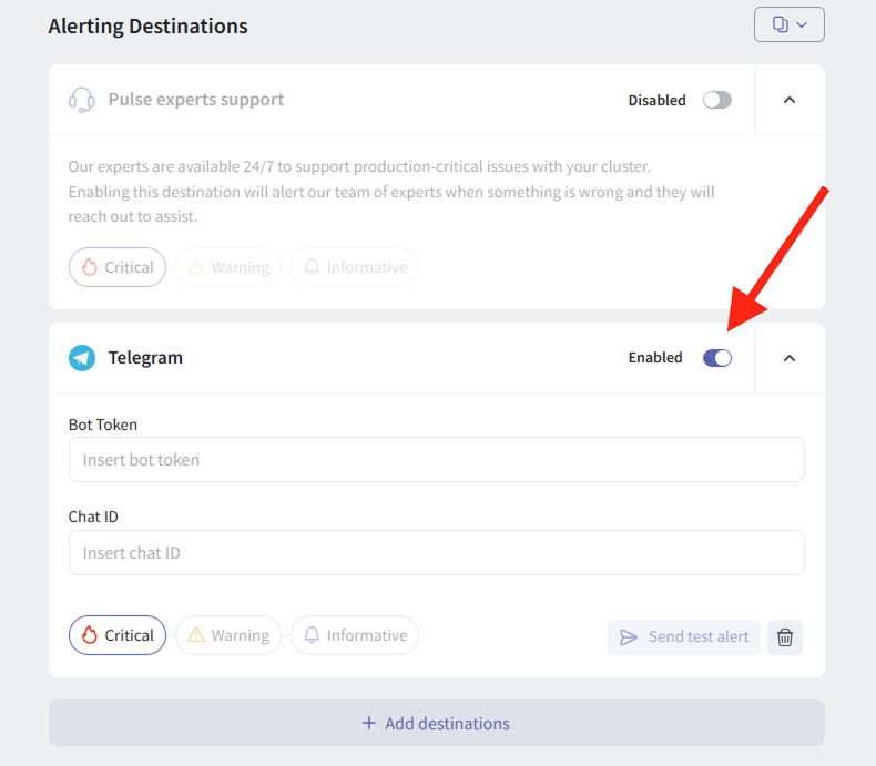 Disable Telegram Alert Destination