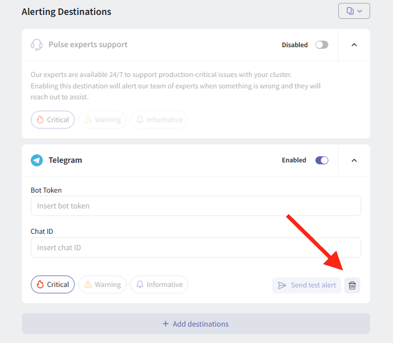 Remove Telegram Alert Destination