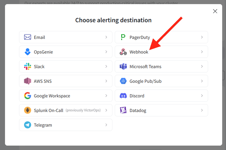 Add Webhook Alert Destination
