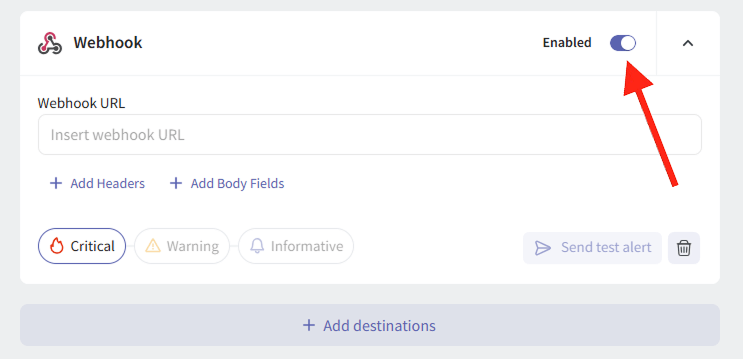Disable Webhook Alert Destination