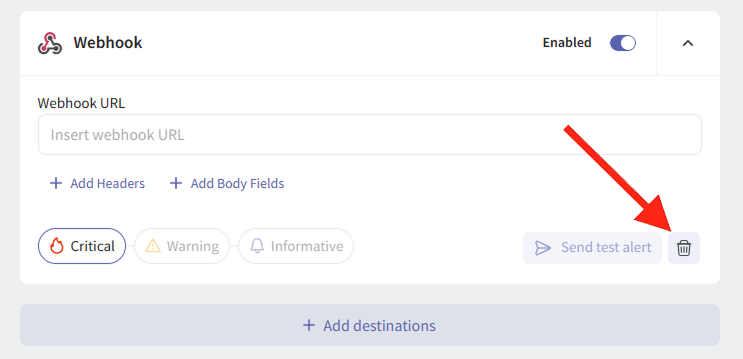 Remove Webhook Alert Destination