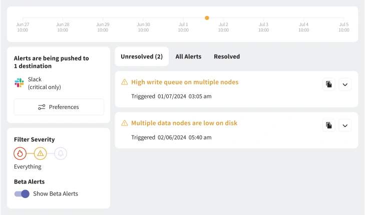 Inside Pulse events and alerts page